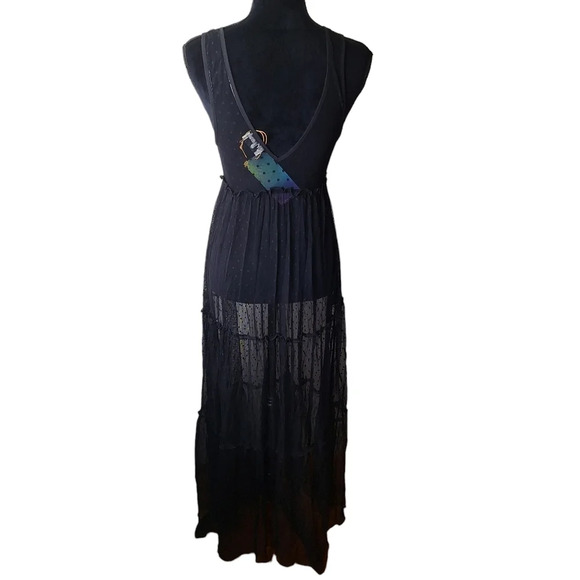 NEW Show Me Your Mumu Black XS Sheer Sleeveless Swiss Dot Maxi Dress Ruffles - Picture 4 of 15